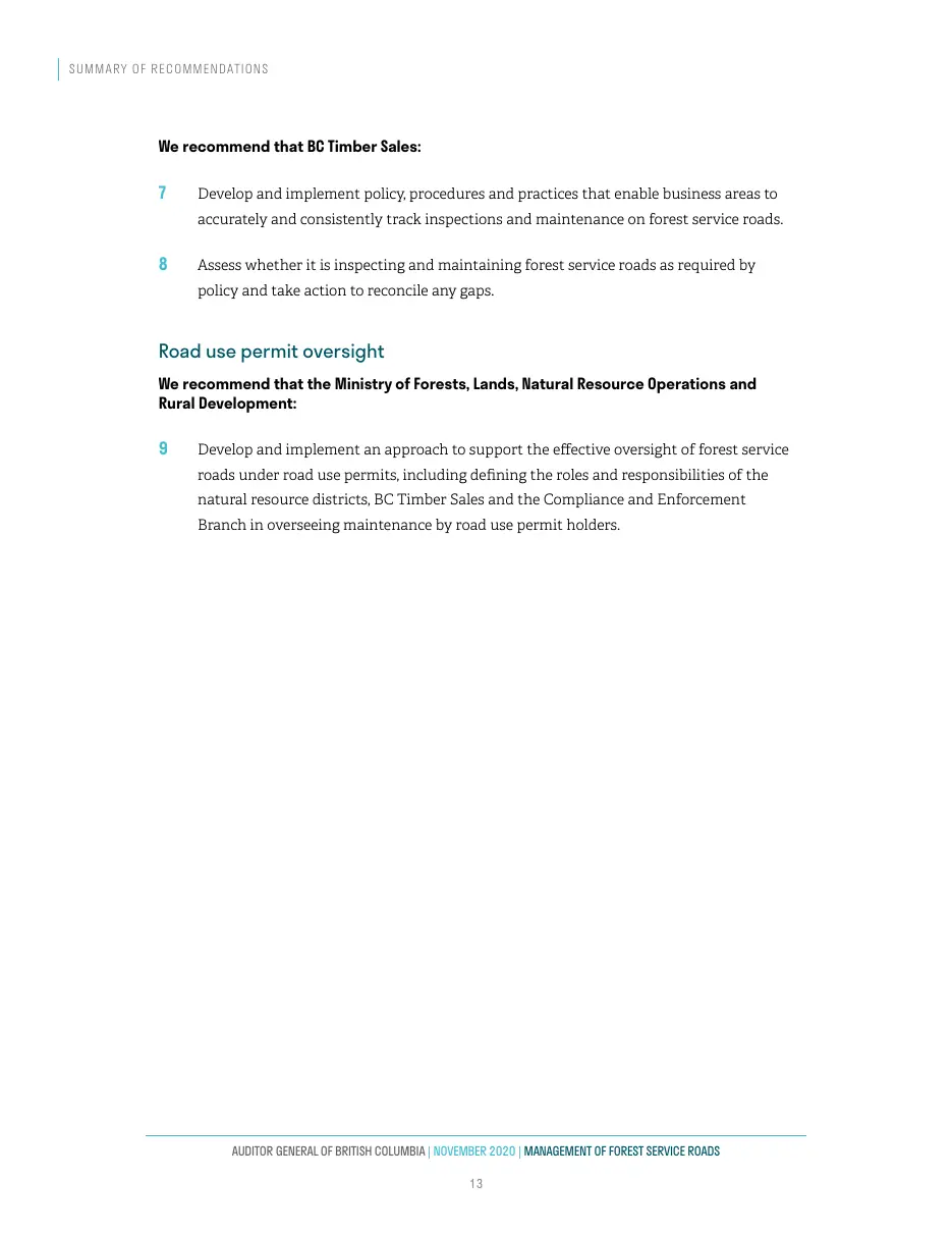 Page 14 of Management of Forest Service Roads, Auditor General of British Columbia, November 2020.