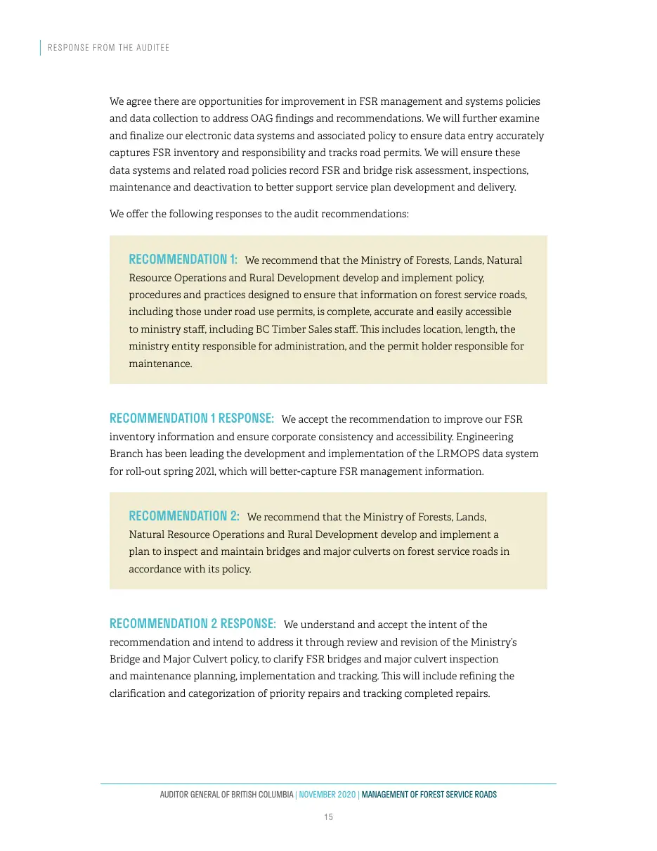 Page 16 of Management of Forest Service Roads, Auditor General of British Columbia, November 2020.