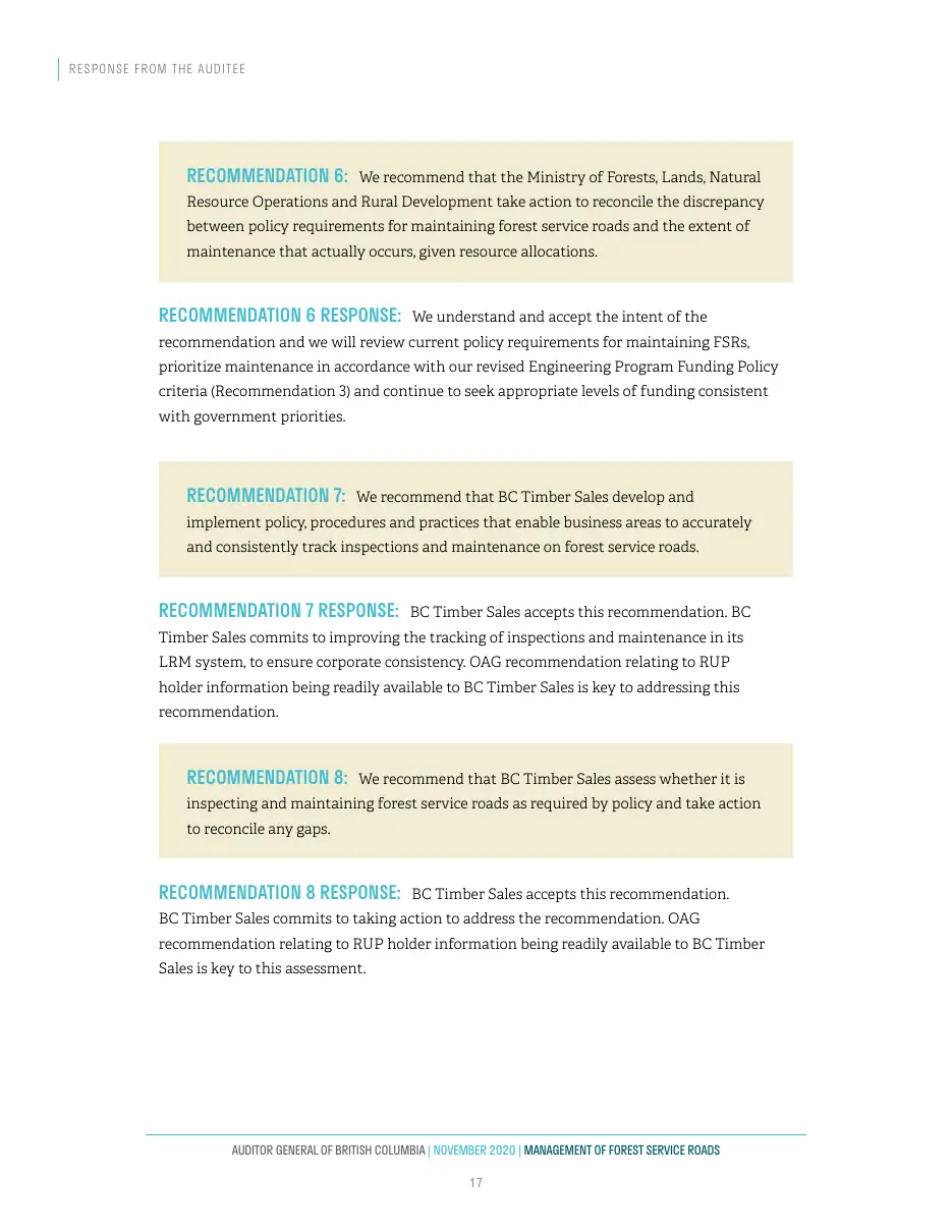 Page 18 of Management of Forest Service Roads, Auditor General of British Columbia, November 2020.