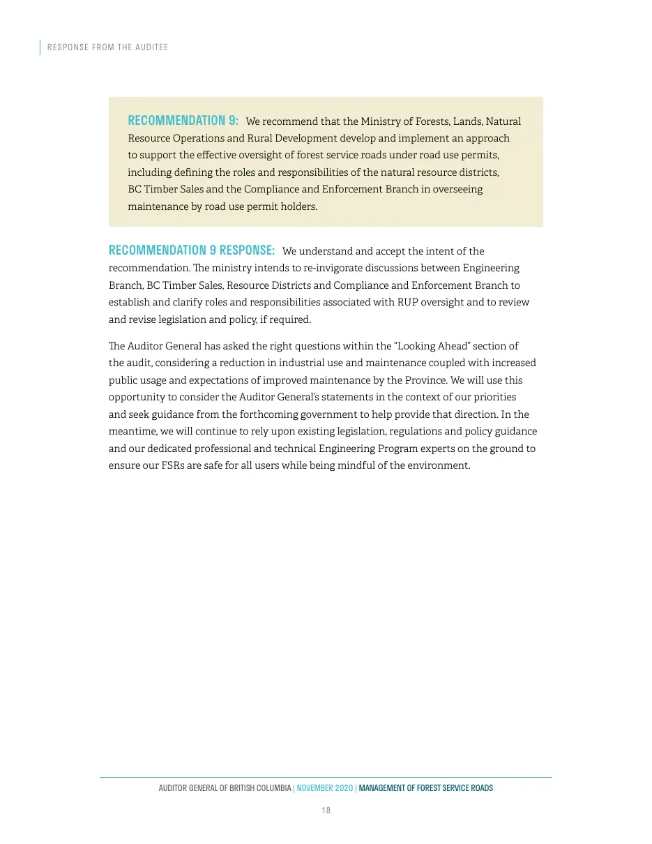 Page 19 of Management of Forest Service Roads, Auditor General of British Columbia, November 2020.