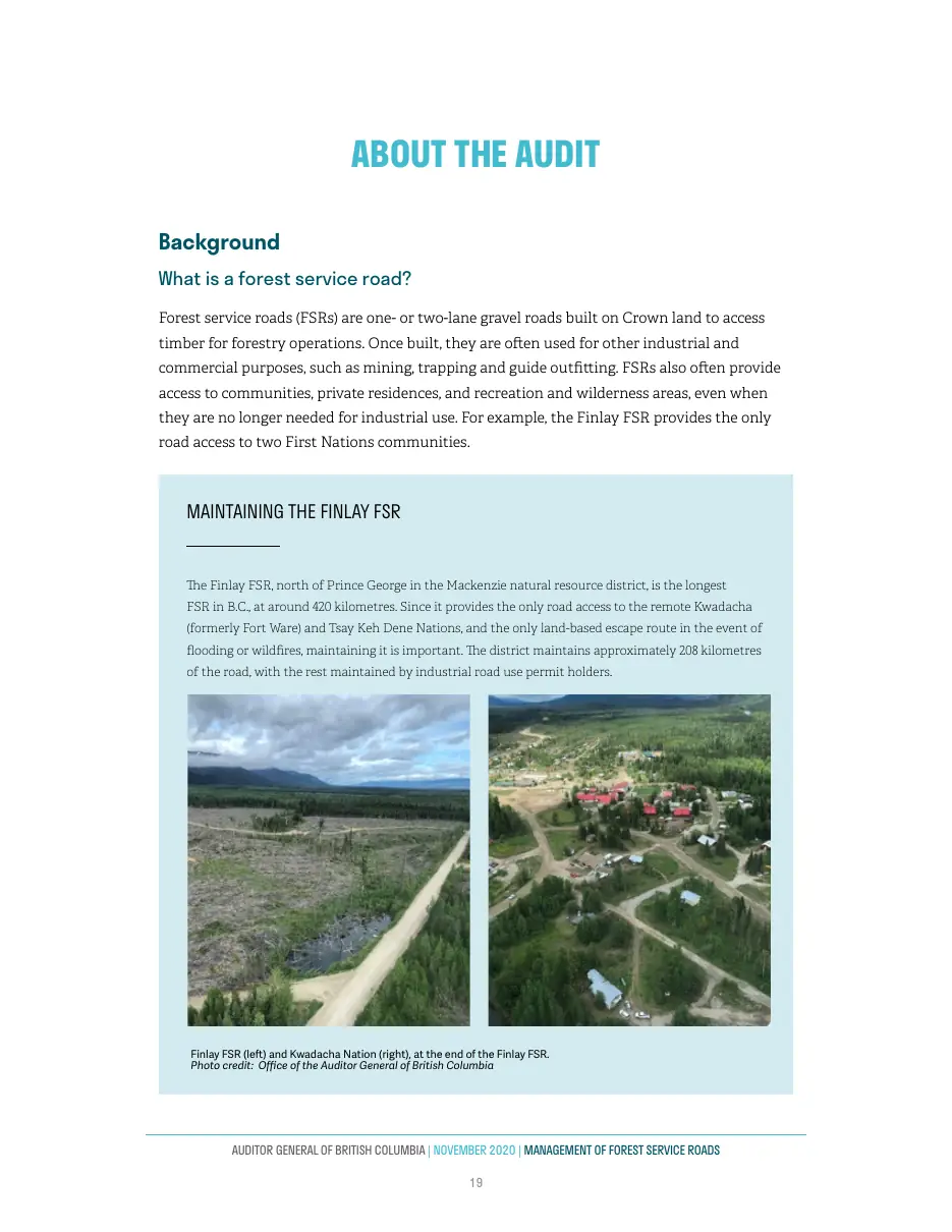 Page 20 of Management of Forest Service Roads, Auditor General of British Columbia, November 2020.