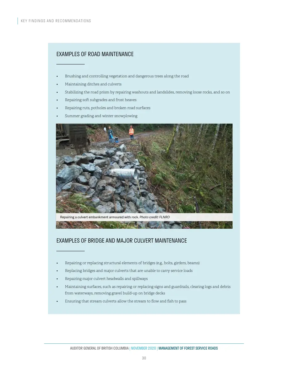 Page 31 of Management of Forest Service Roads, Auditor General of British Columbia, November 2020.
