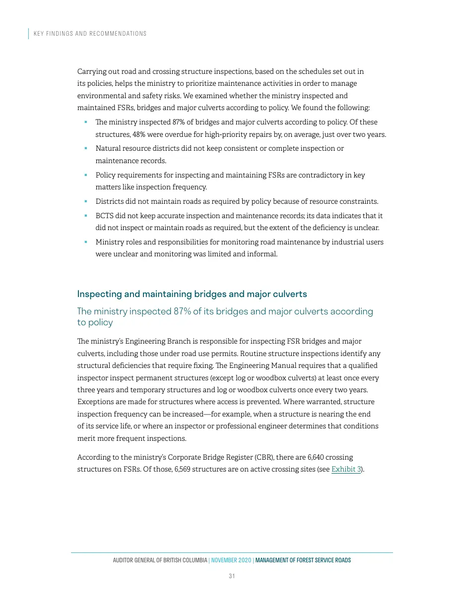 Page 32 of Management of Forest Service Roads, Auditor General of British Columbia, November 2020.
