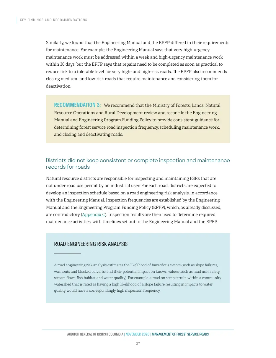 Page 38 of Management of Forest Service Roads, Auditor General of British Columbia, November 2020.
