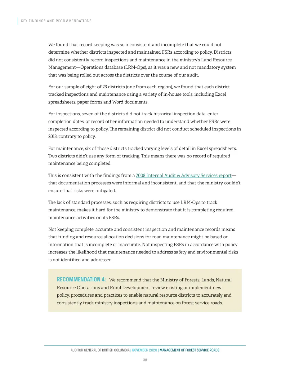 Page 39 of Management of Forest Service Roads, Auditor General of British Columbia, November 2020.