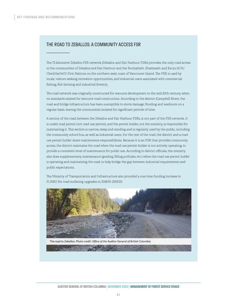 Page 42 of Management of Forest Service Roads, Auditor General of British Columbia, November 2020.