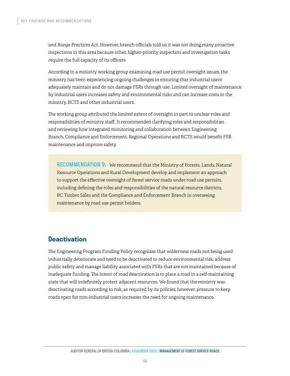 Page 47 of Management of Forest Service Roads, Auditor General of British Columbia, November 2020.