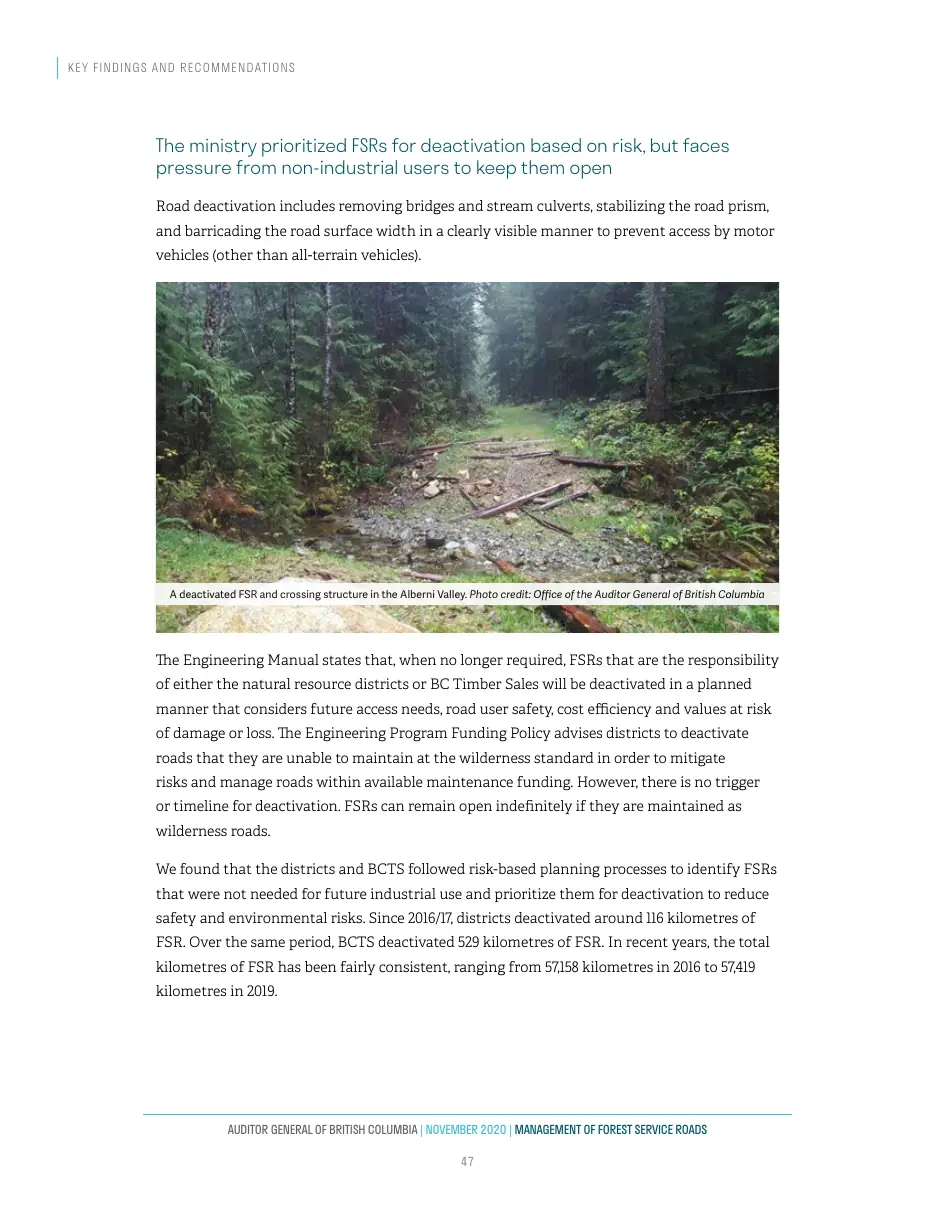 Page 48 of Management of Forest Service Roads, Auditor General of British Columbia, November 2020.