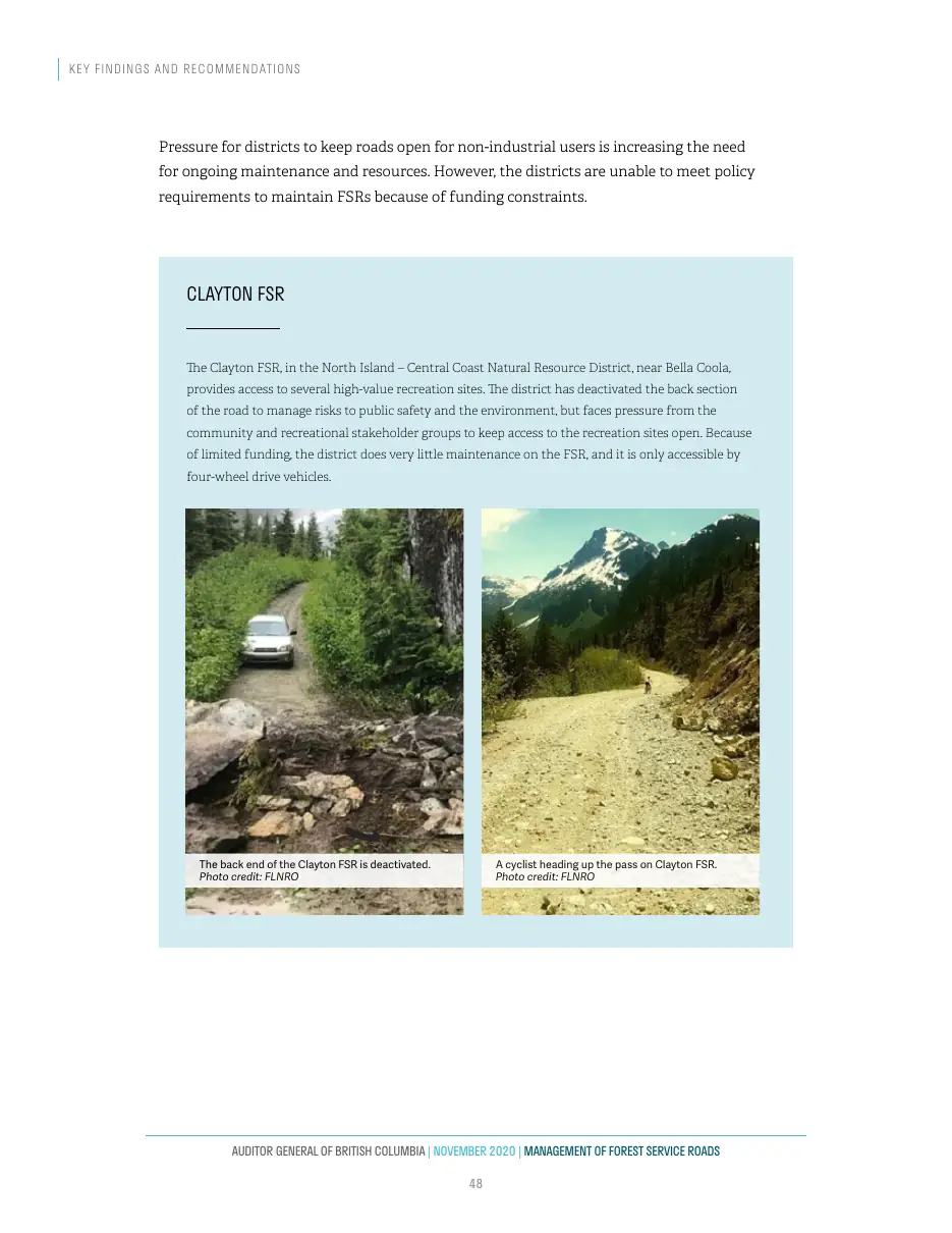 Page 49 of Management of Forest Service Roads, Auditor General of British Columbia, November 2020.