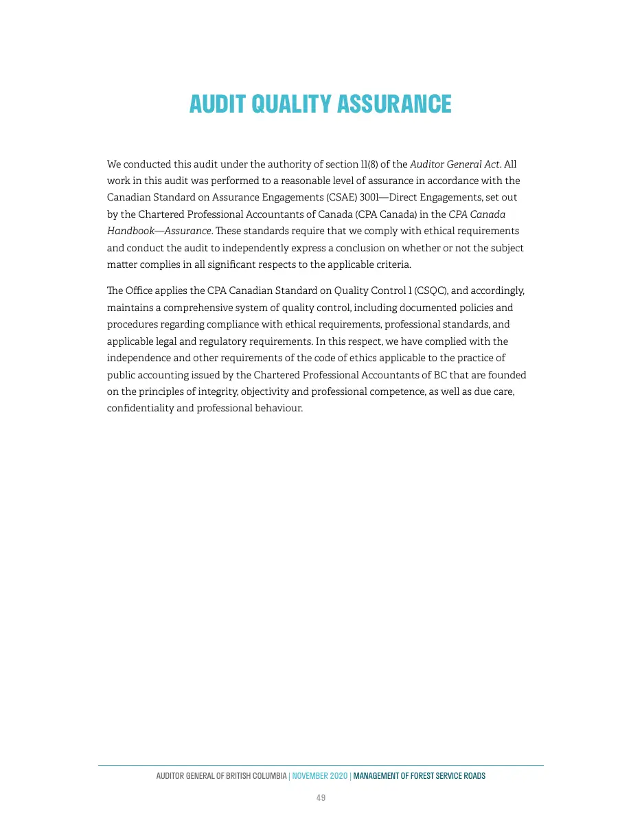 Page 50 of Management of Forest Service Roads, Auditor General of British Columbia, November 2020.