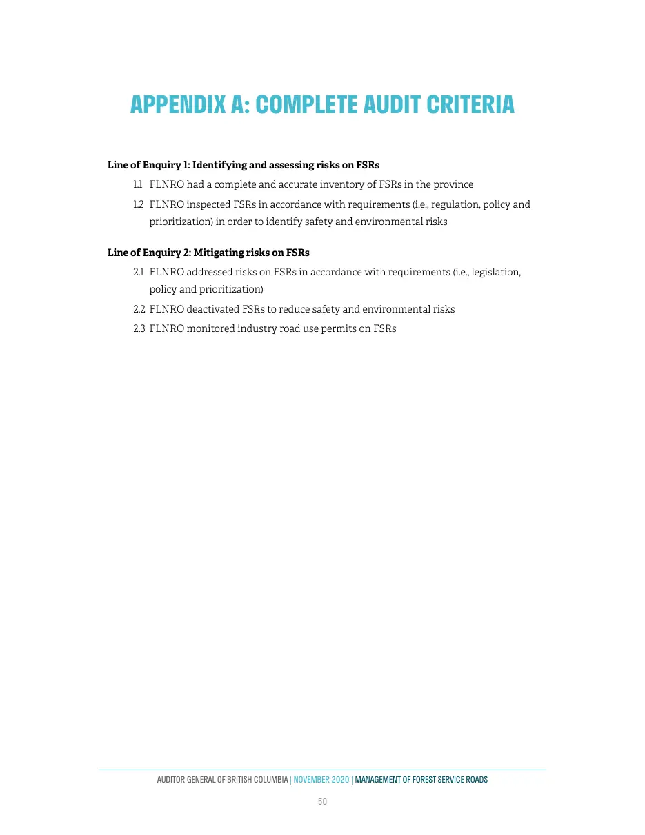 Page 51 of Management of Forest Service Roads, Auditor General of British Columbia, November 2020.