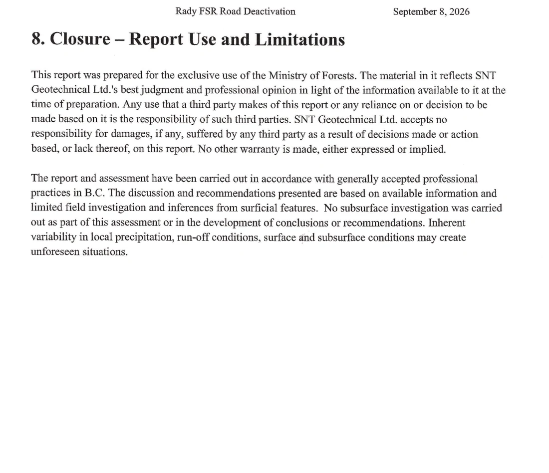 Page 19 of the prescription as distributed. The closure text is present, but the consultant's logo in the header and the entire signature block at the foot of the page — where the completed-by name, professional seal and reviewer would appear — are blank white.