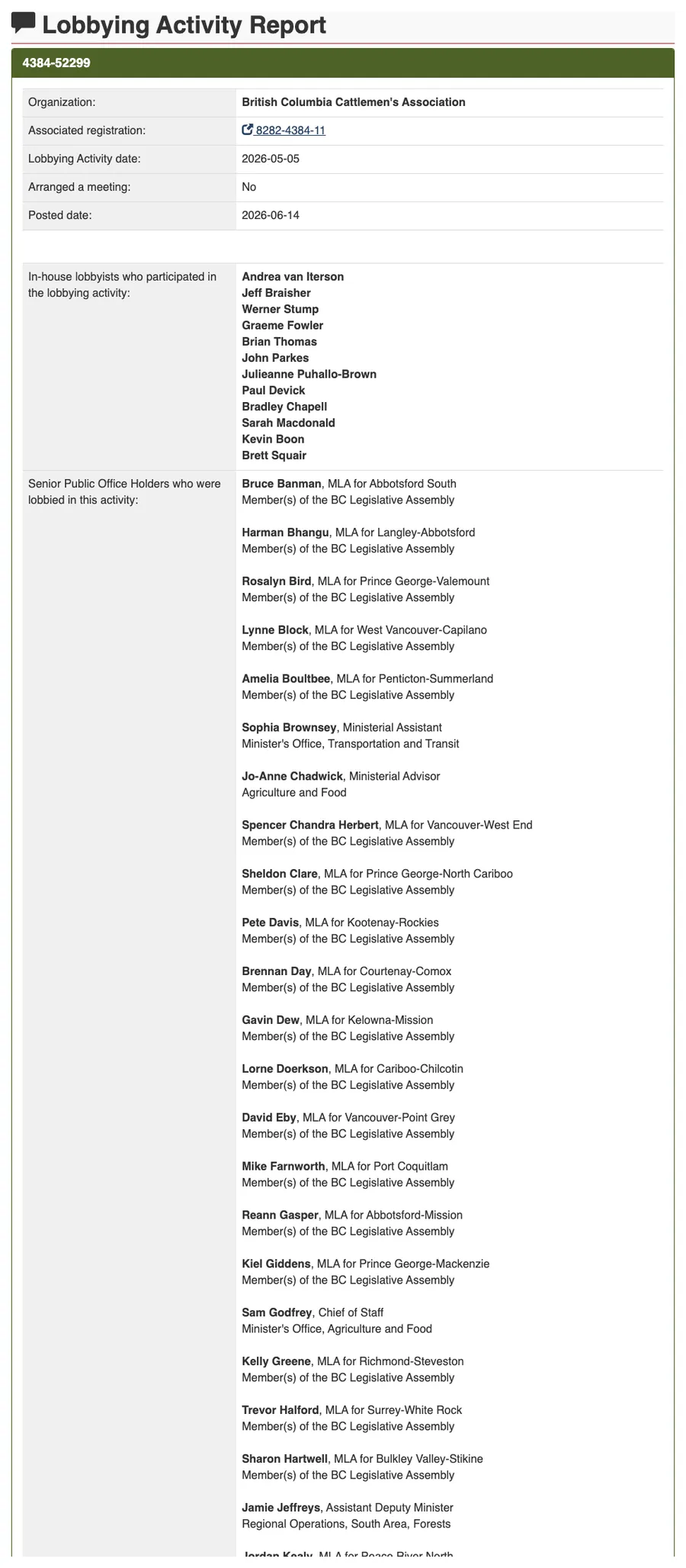 Screenshot of the public registry page for Lobbying Activity Report 4384-52299.