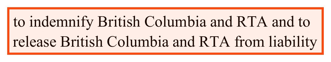 Cheslatta land transfer agreement, boxed: to indemnify British Columbia and RTA and to release British Columbia and RTA from liability.