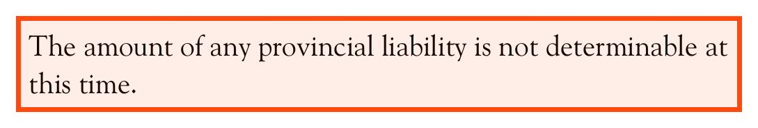 B.C. Public Accounts 2025/26, boxed: The amount of any provincial liability is not determinable at this time.