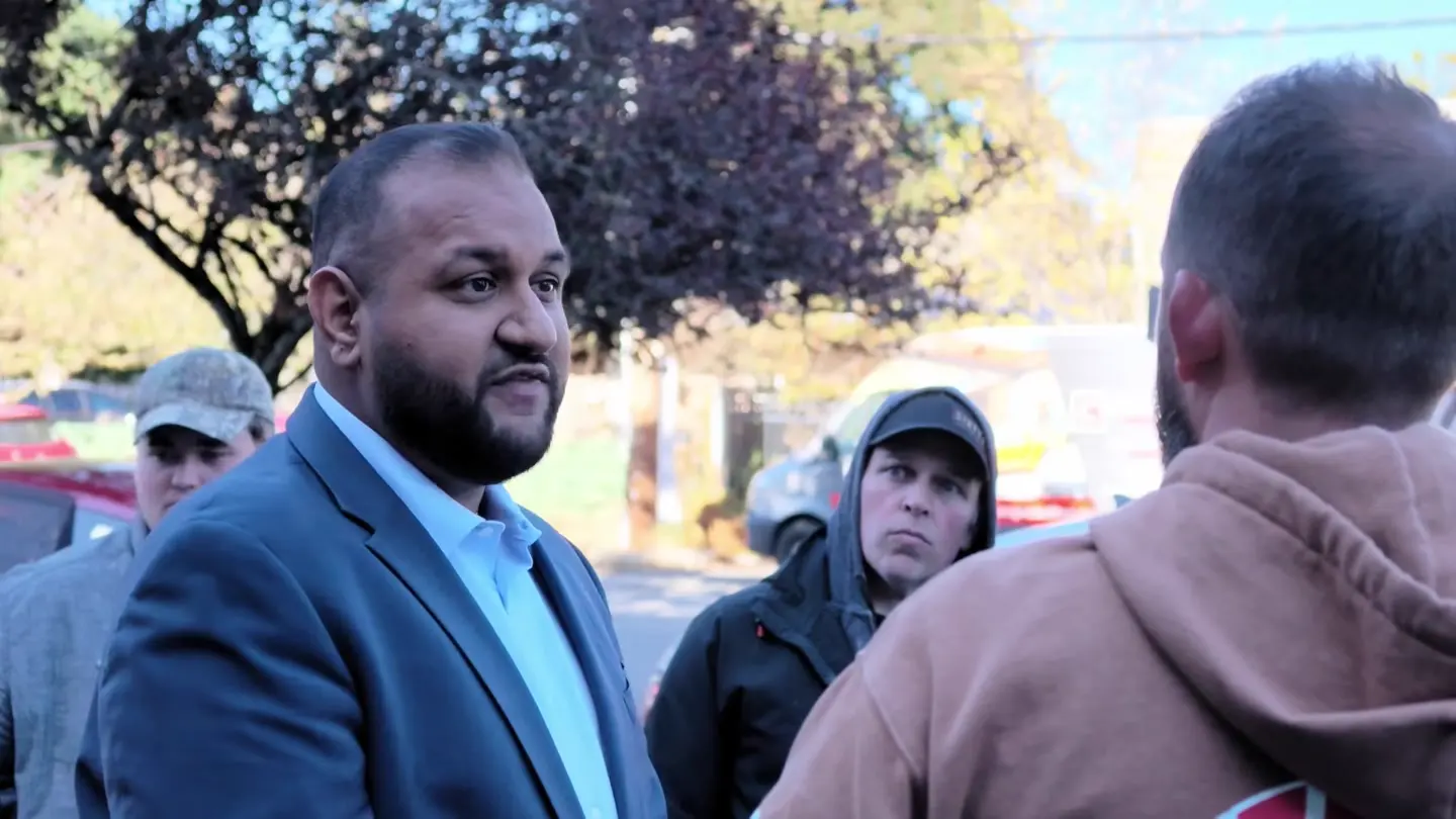 Ravi Parmar speaking to the Four Wheel Drive Association delegation outside his Langford campaign office, at 2:41 in the recording, as he says: I'm not the decision maker... it's an engineer