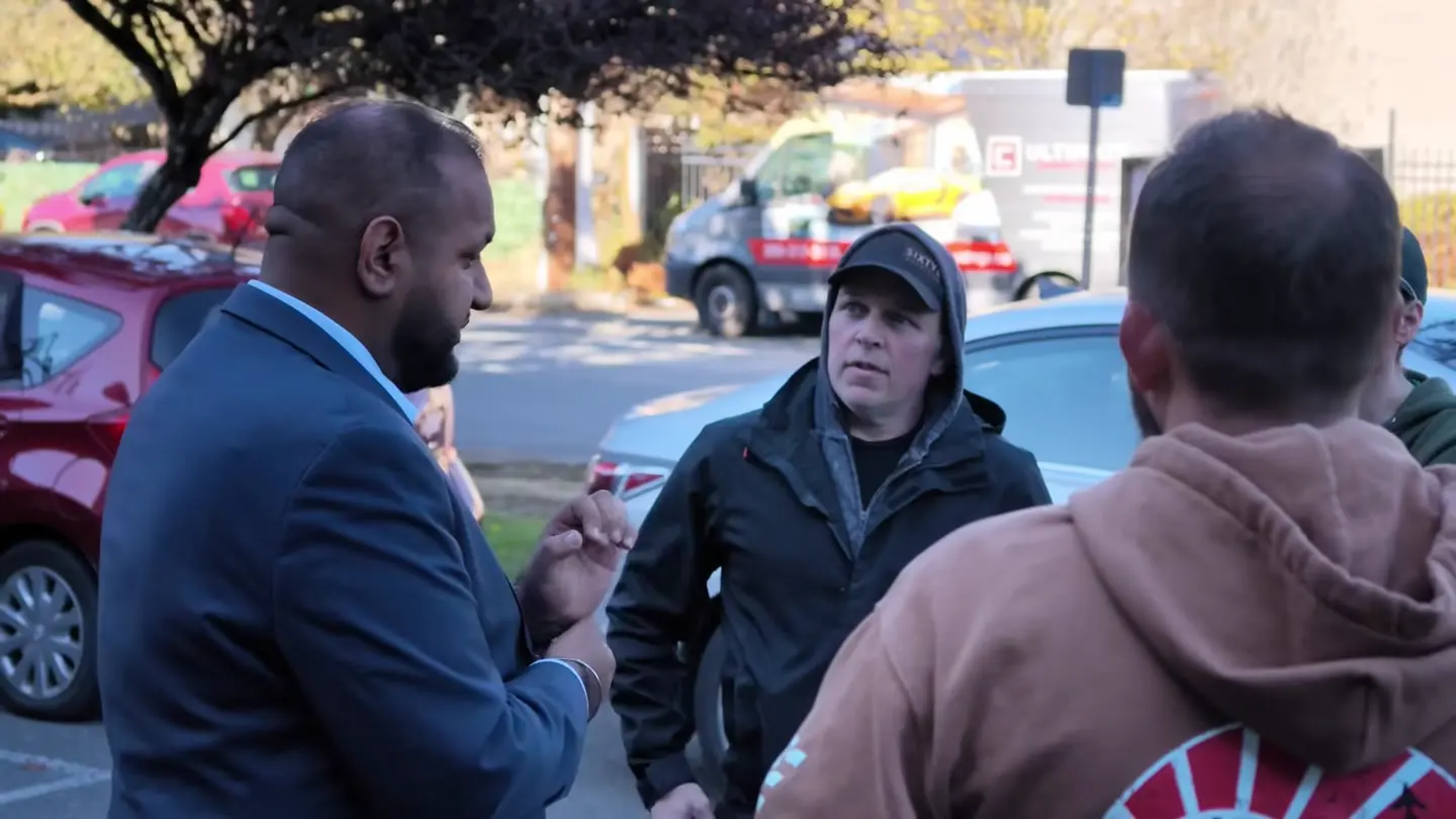 Ravi Parmar speaking to the Four Wheel Drive Association delegation outside his Langford campaign office, at 2:37 in the recording, as he says: If someone... died, the province would be liable