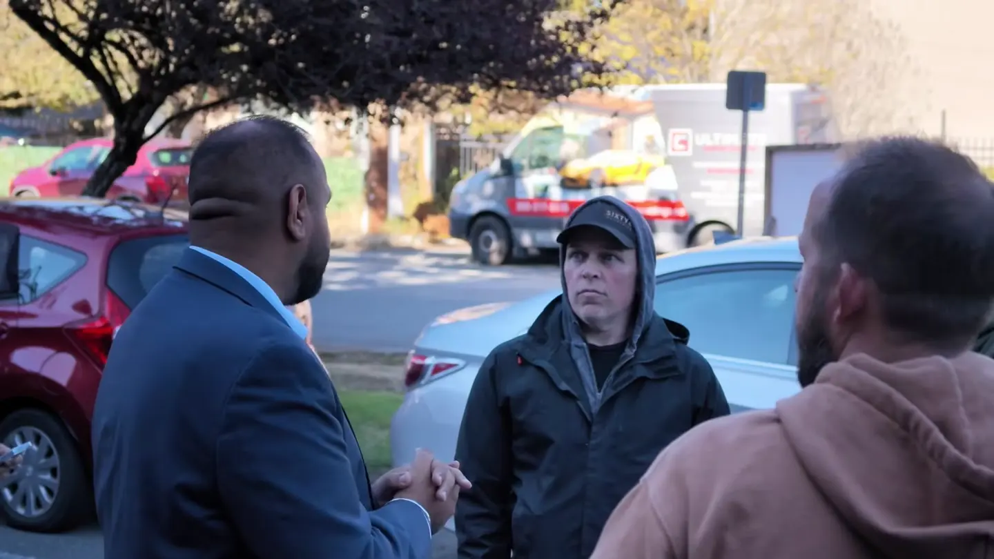 Ravi Parmar speaking to the Four Wheel Drive Association delegation outside his Langford campaign office, at 3:44 in the recording, as he says: They get decommissioned very quickly — and back in 2021