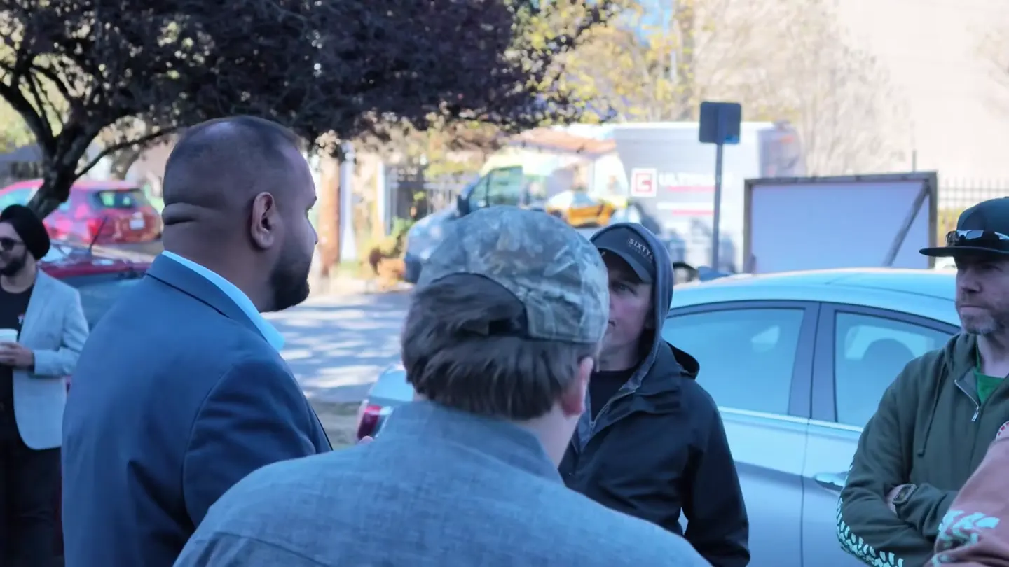 Ravi Parmar speaking to the Four Wheel Drive Association delegation outside his Langford campaign office, at 7:02 in the recording, as he says: I don't think I fully have appreciated how big your industry is